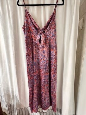 Tropical Print Spaghetti Strap Maxi Dress - Orange & Navy